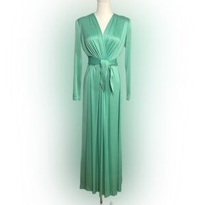 Vintage 70s Miss Elliette Seafoam Maxi Dress S 8 Glam Disco